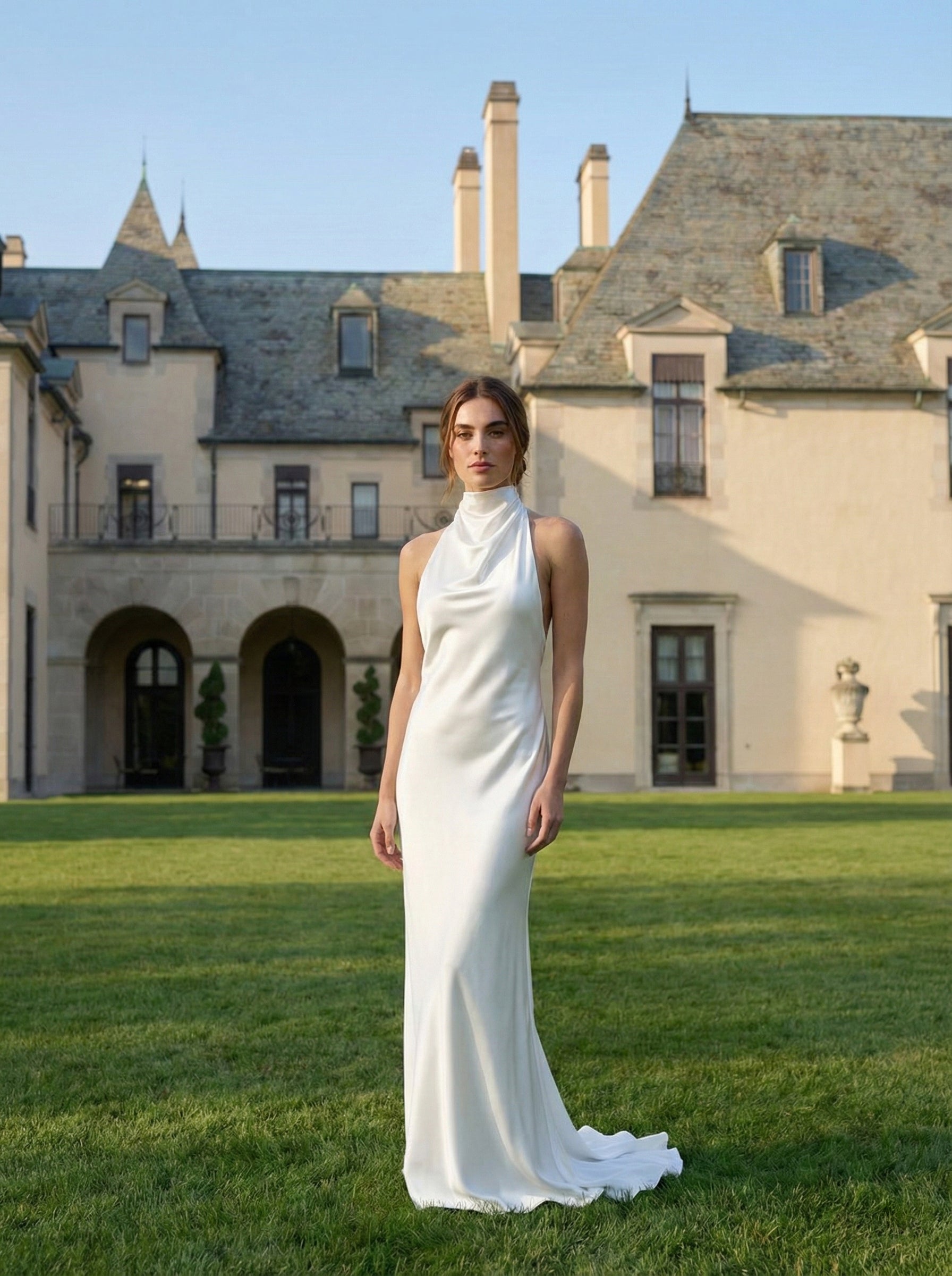 Quinn  Halter Satin Column Wedding Dress | Valeria Vaux  VALERIA VAUX