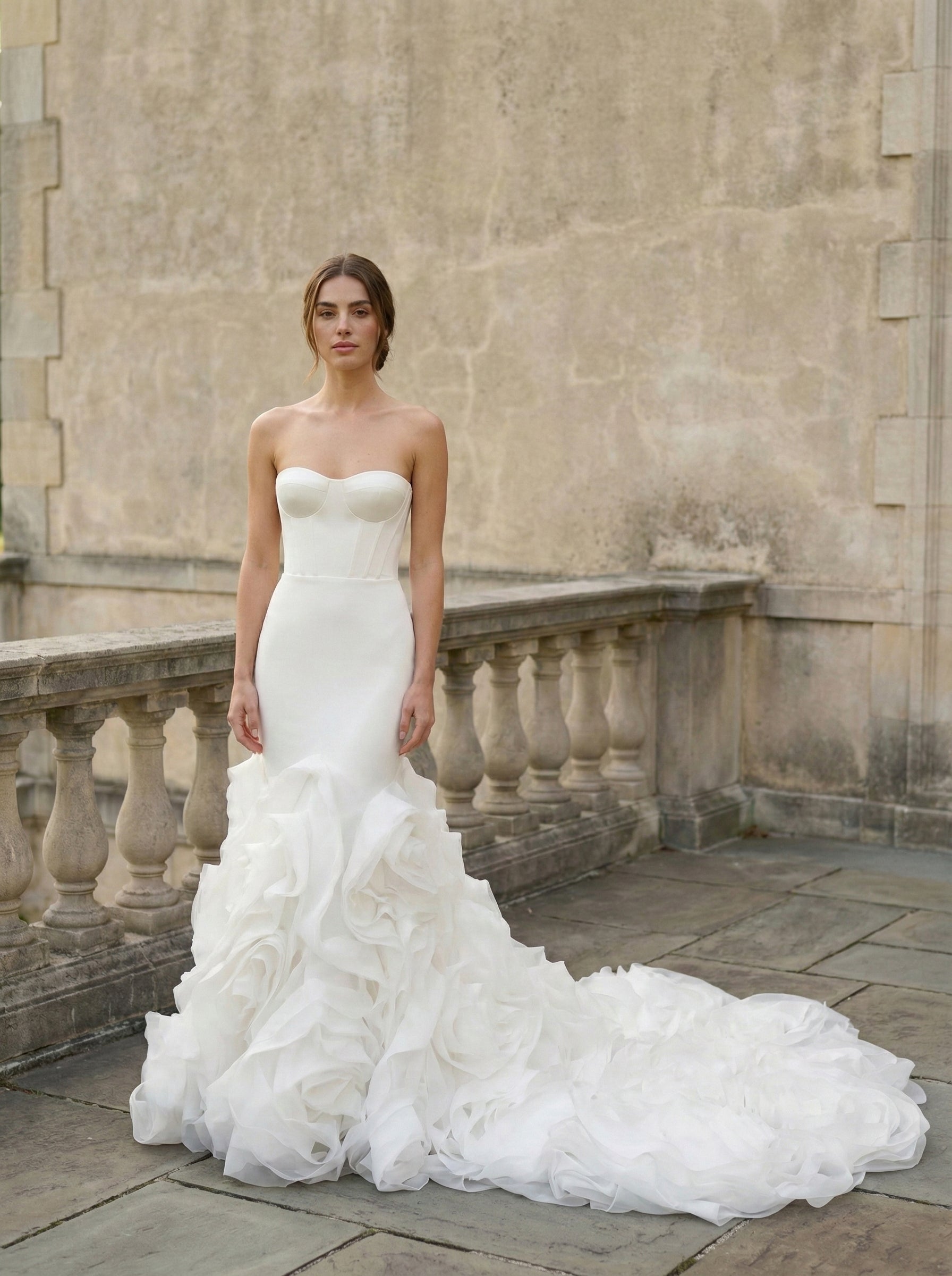 open lace back dress Helen — 3D Organza Layered Wedding Gown