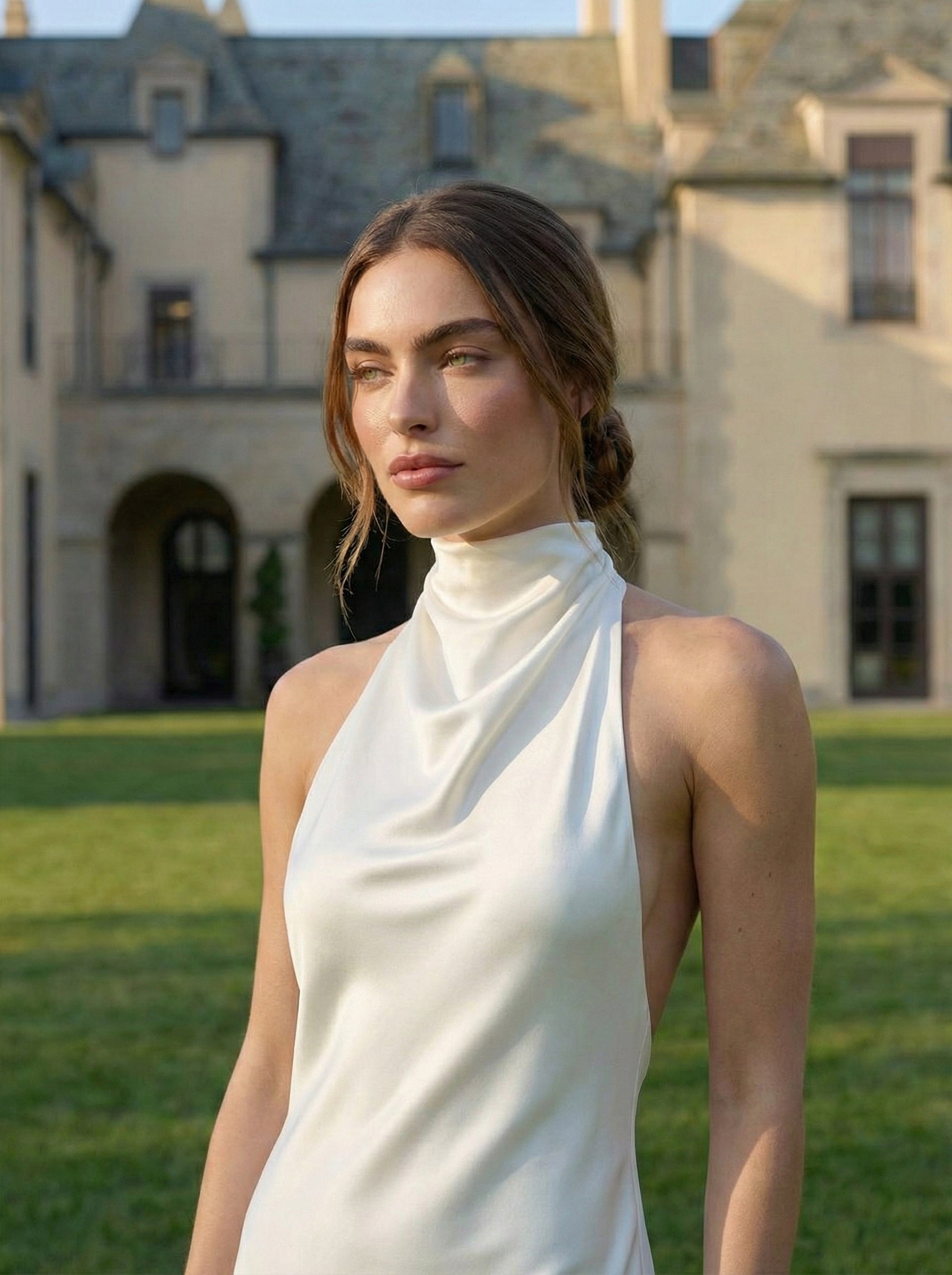 Quinn  Halter Satin Column Wedding Dress | Valeria Vaux  VALERIA VAUX